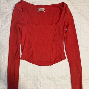 Urban Outfitters Red Long Sleeve Corset-Style Crop Top